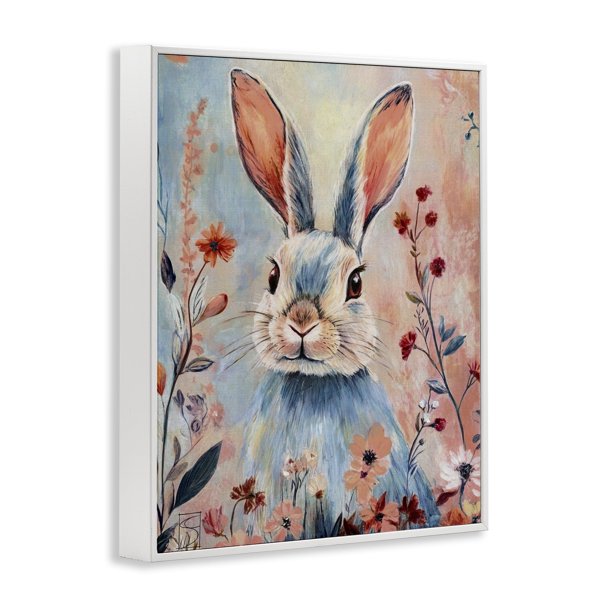 Stupell Industries Blue Rabbit & Wildflowers White Framed Giclee Art, design by Sara Culpepper