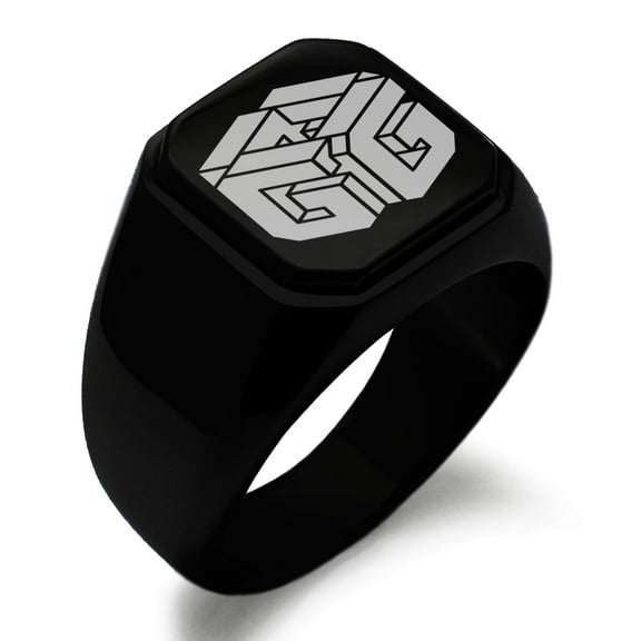Stainless Steel Letter G Initial 3D Cube Box Monogram Engraved Engraved Square Flat Top Biker Style Polished Signet Ring