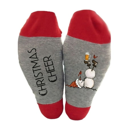 

Whigetiy Women Men Christmas Socks Funny Saying Cheer Letters Novelty Cartoon Snowman Beer Mug Printed Holiday Party Hosiery Gift