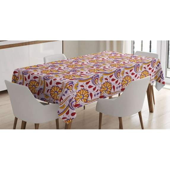Ethnic Tablecloth, Persian Paisley Motifs and Leaves with Traditional Culture Motifs, Rectangle Satin Table Cover Accent for Dining Room and Kitchen, 60" X 84", Multicolor, by Ambesonne