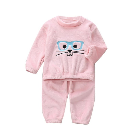 FAOWME Winter Autumn New Boys Girls Thickened Warm Long Sleeve Tops With Long Pants Sets Children Cartoon Flannel Home Wear Outfits Clothes Sets Cozy O-Neck Dailywear