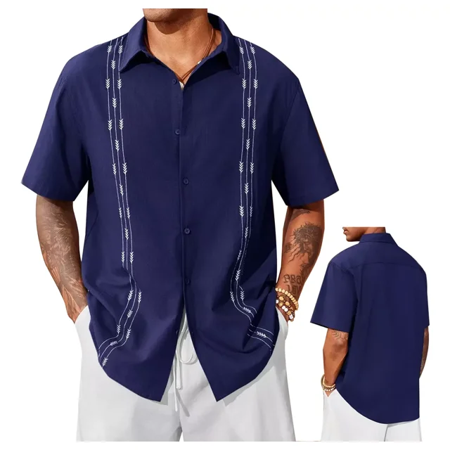 Playa De Guayabera Cubana Camisas Casual De Lino Para Hombre