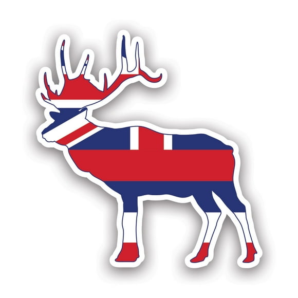 Hawaii Deer Shaped Flag Sticker Decal - Self Adhesive Vinyl - Weatherproof - Made in USA - v2 hi stag hunter hunting archery antlers outdoors explore
