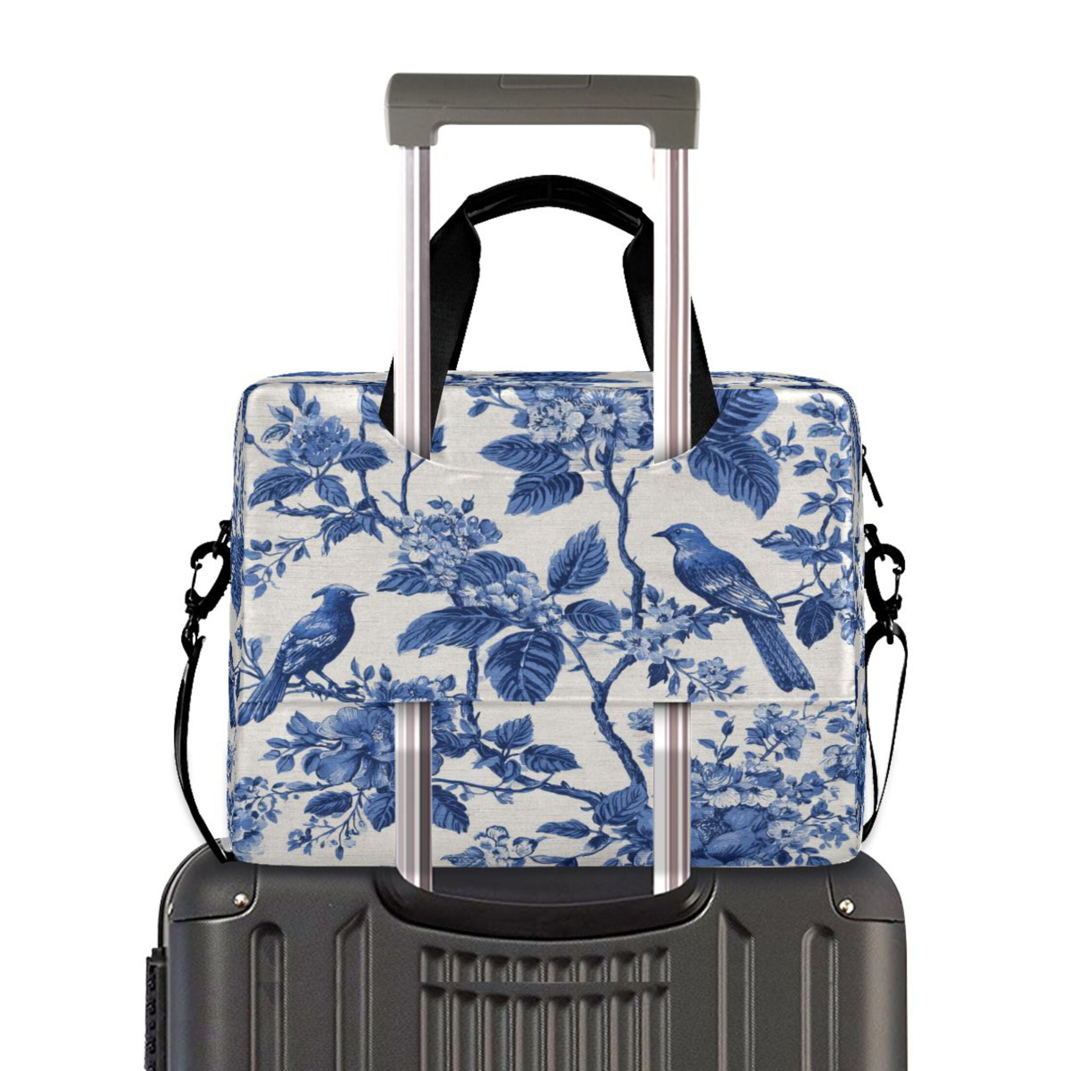 16" Laptop Tote Bag Laptop Sleeve Case Computer Briefcase for Work & Travel Blue Flowers and Birds