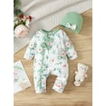 thumbnail image 2 of KIMI BEAR Preemie Baby Girls Bodysuits Floral Long Sleeves Rompers Baby Girls One-pieces with Hat 2pcs Green, 2 of 8