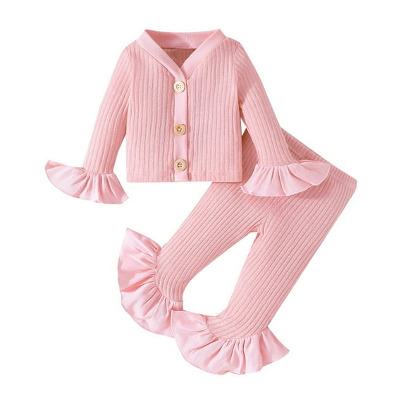 LUOGENLI Girl Summer Outfits Size 12-14 4th of July Spring and Autumn Leisure Long Sleeve Top Flared Pants Fashion Sweet Little Girl Suit 4th of July Outfits Girls 4T 18-24 Months