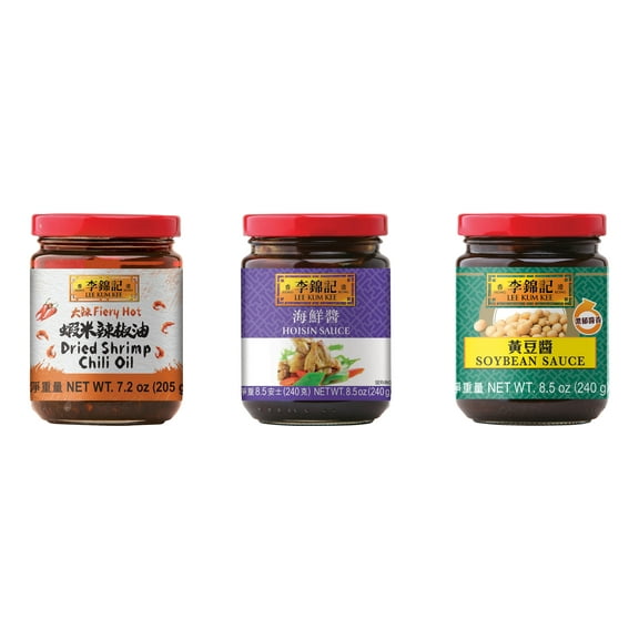 NineChef Brand Spoon Plus 3 Pack Lee Kum Kee Cooking Sauce, 3 Flavors(Dried Shrimp Chili Oil,Hoisin Sauce,Soybean Sauce)