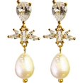 thumbnail image 1 of Pendientes de perlas blancas chapados en oro de 18 quilates con cierre de palanca, pendientes de perlas para mujeres y niñas, 1 of 4
