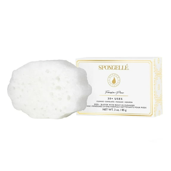 SPONGELLÉ Pedi Buffer with Built-In Cleanser, Exfoliating Soap Sponge, Freesia Pear
