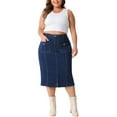 thumbnail image 2 of Agnes Orinda Plus Size Denim Skirt for Women Basic High Waist Ripped Hem Pockets Jeans Skirts 1X Dark Blue, 2 of 5