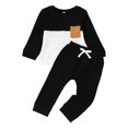 thumbnail image 2 of JTieacloth 2Pcs Boys Outfits Set Boys Long Sleeve Color Crewneck Pullover Hoodie And Pants Outfit For Toddlers And Kids,Sizes 12-18 Months(Black), 2 of 6