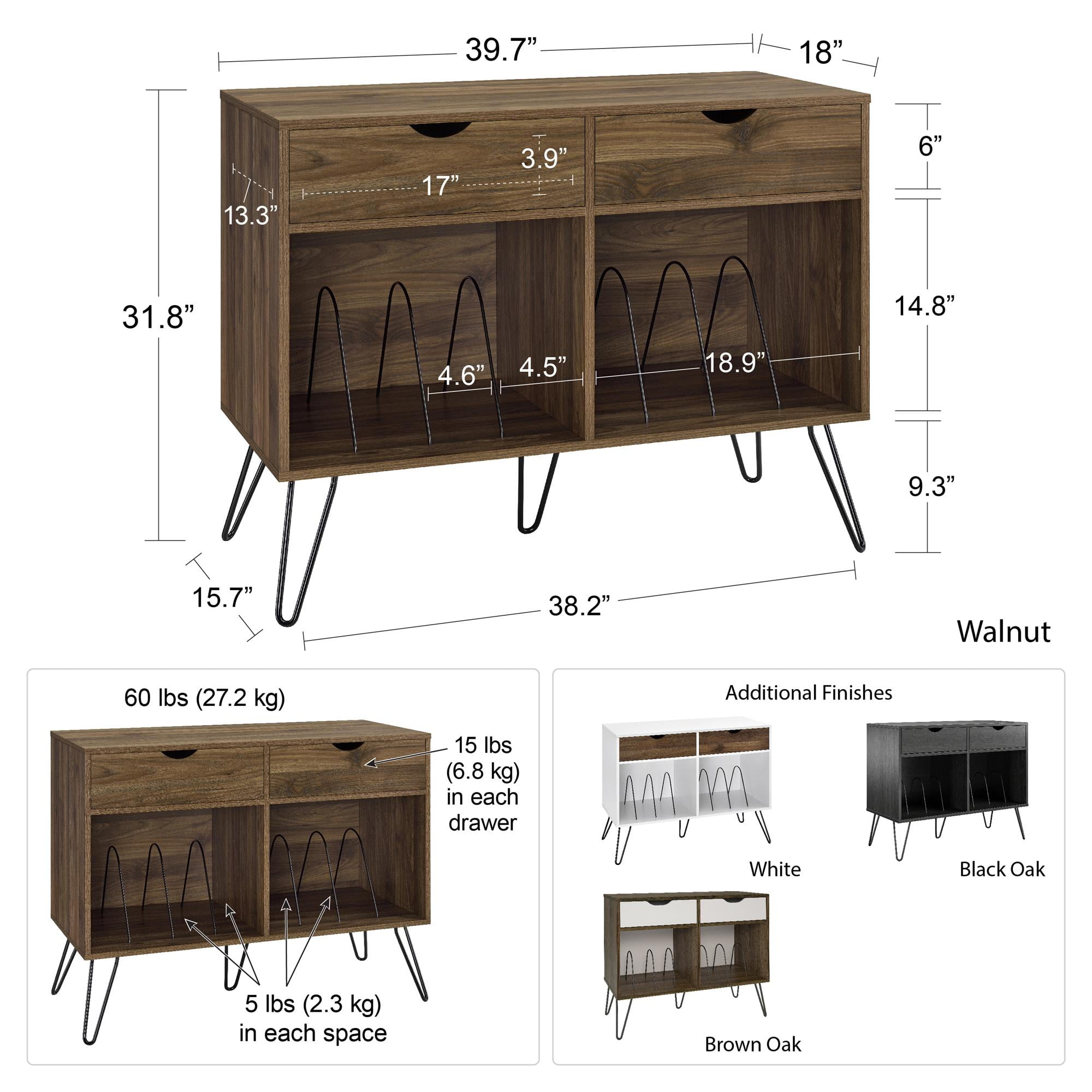 Novogratz Concord Turntable Stand with Drawers, Multiple Colors