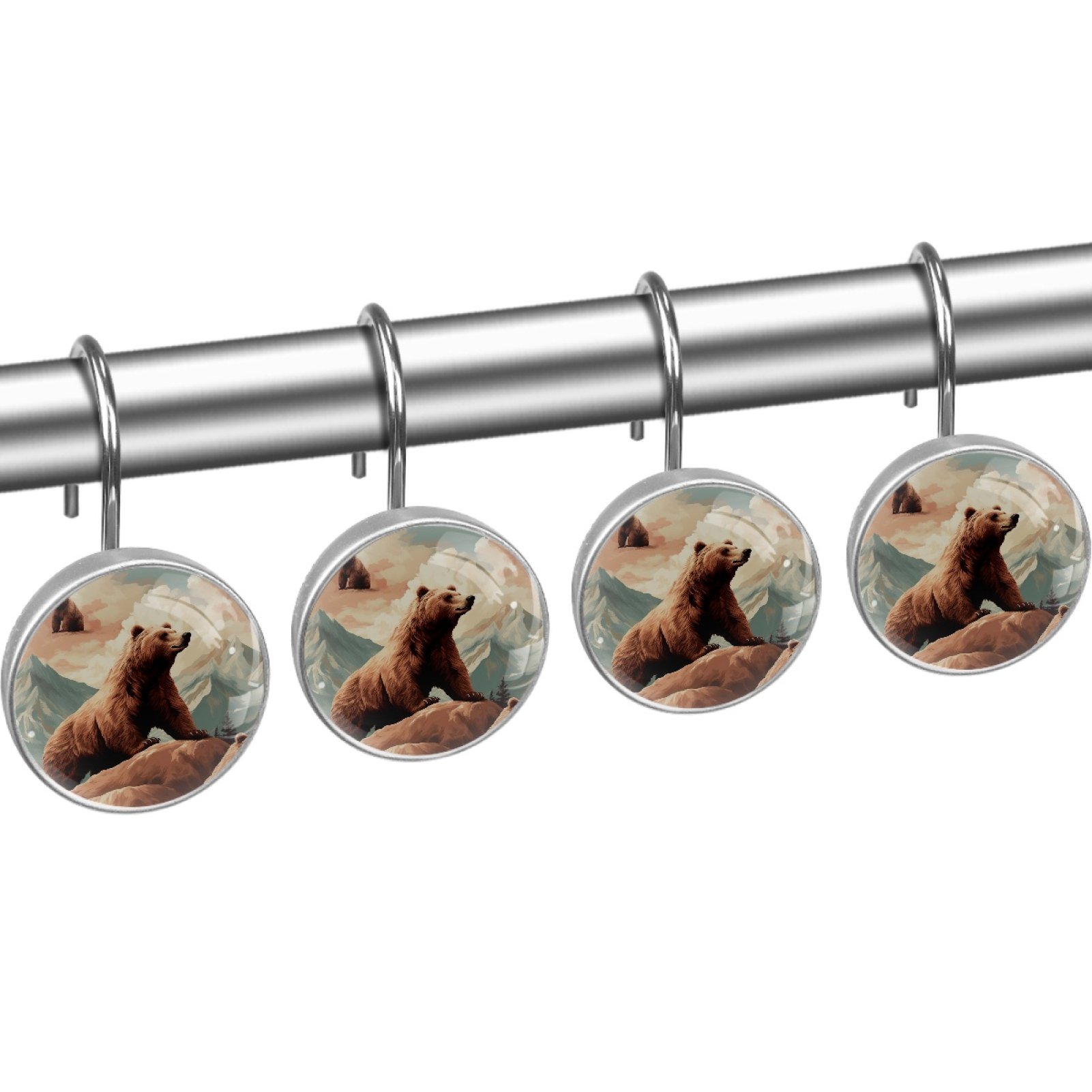 HemaKayy 12 Pcs Decorative Shower Curtain Hooks - Stainless Steel Rings for Bathroom Decor - Easy Glide & Secure Hold - Perfect Decoration for Bathroom Shower Rods - Animal Bear