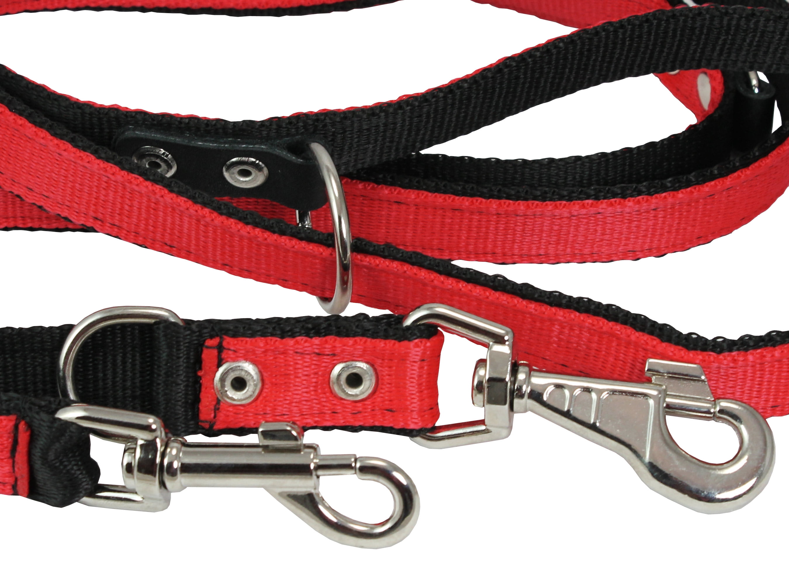 1" Wide 6 Way European Multi-functional Nylon Dog Leash, Adjustable Lead Red 40"-70" Long