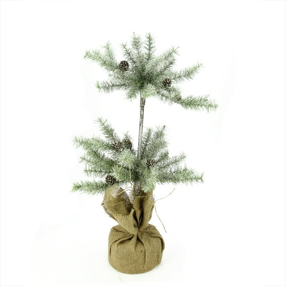 Napa Home & Garden 28" Green Vintage Glitter Pine Artificial Christmas Double Topiary Tree - Unlit