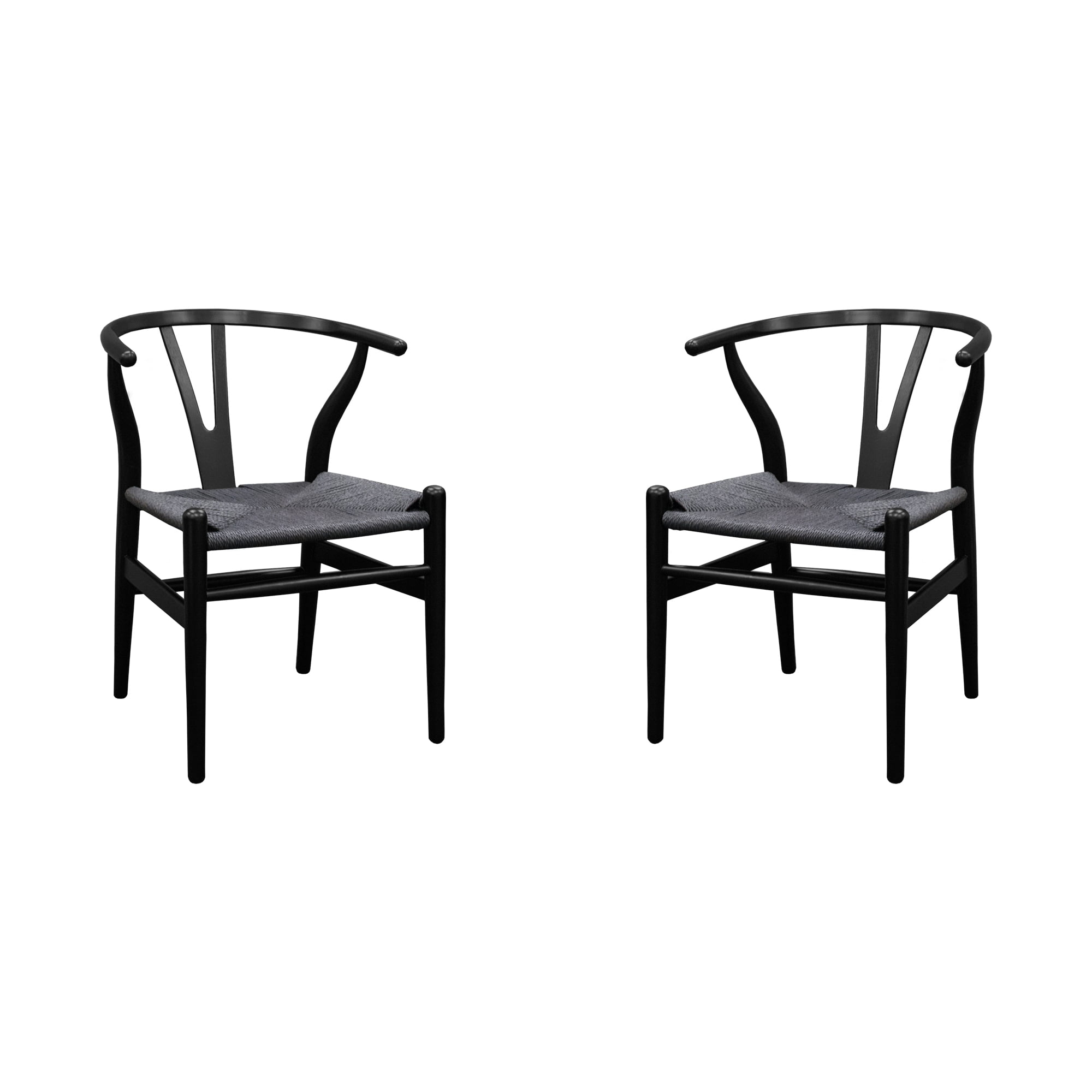 Mid Century Modern "W" Dining Side Chair (Black Black)-Set of 2