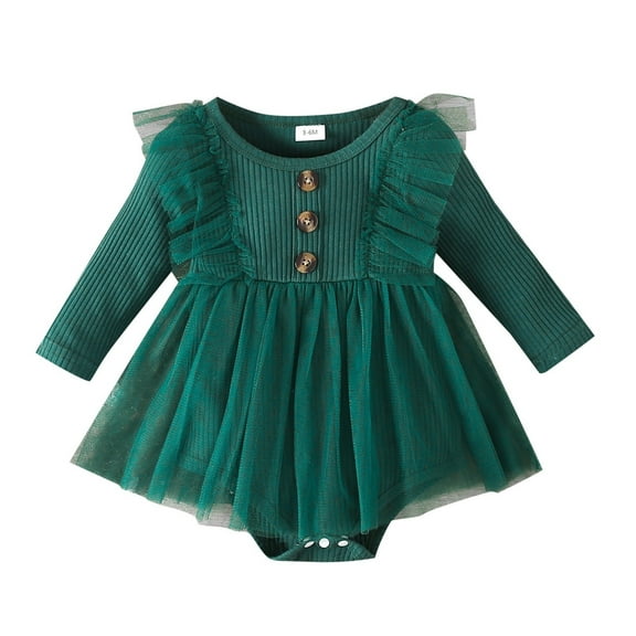 MEZZALL Baby Girls Solid Color Long Sleeve Tulle Dress Romper Bodysuit Onesie Clothes Lovely Sundress, Green, 12-18 Months