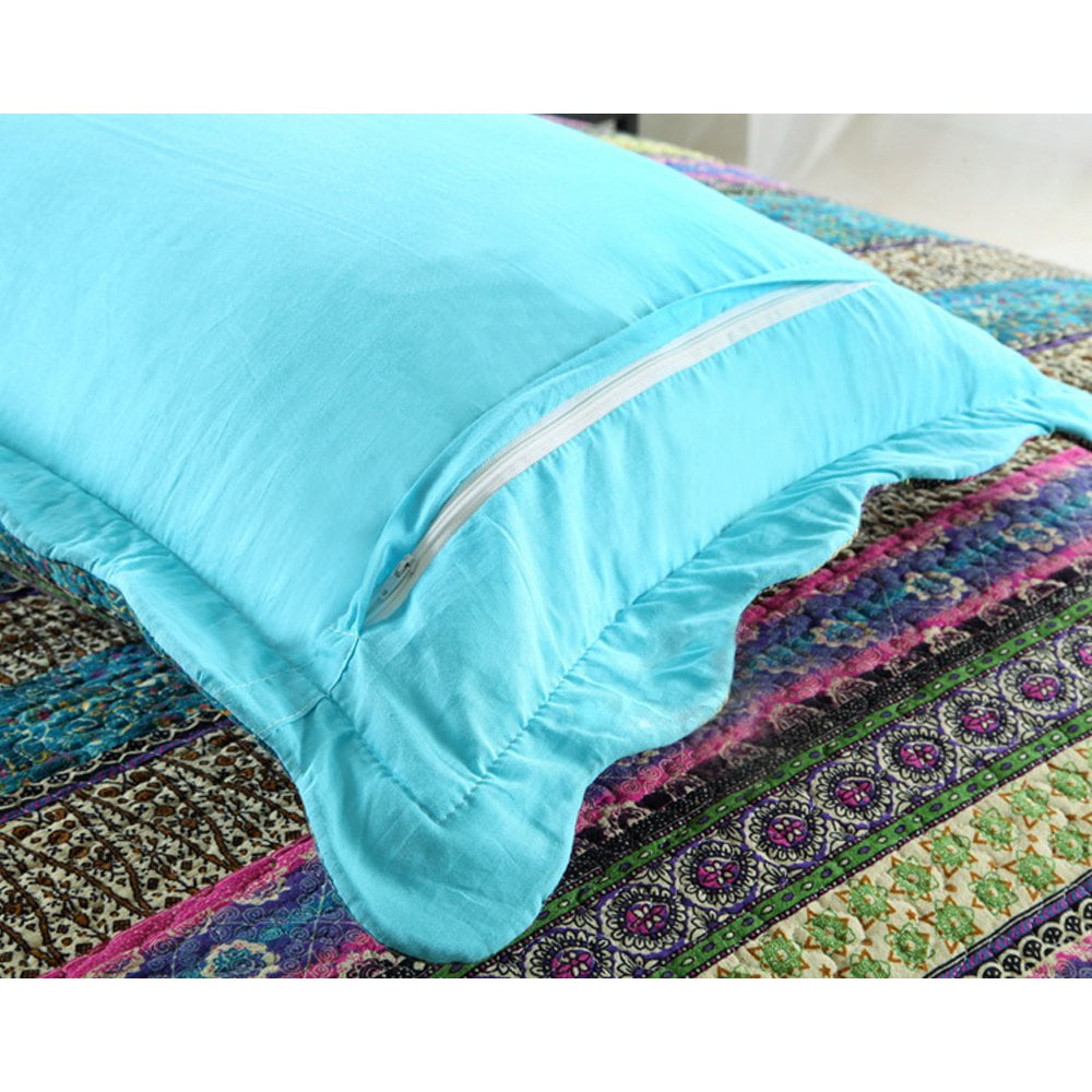 WannaToo King Size Quilt Comforter Cotton Bedding Set With Shams, Vintage Blue