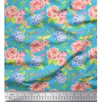 Soimoi Blue Cotton Jersey Fabric Periwinkle & Peony Floral Print Fabric by the Yard 58 Inch Wide