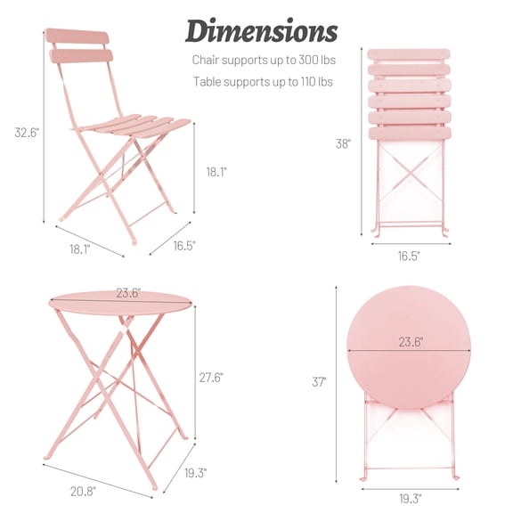 Outdoor Sofa, 3 Pieces Patio Bistro Balcony Metail Chair Table Set-Pink, Pink Patio Furniture,Metal Outdoor Sectional, Garden & Outdoor & Patio Furniture Patio Seating
