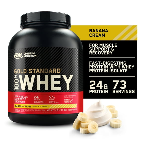 Optimum Nutrition, Gold Standard 100% Whey Protein Powder, Banana Cream, 5 lb, 73 Servings