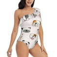thumbnail image 3 of Salouo Bulldog Face Pattern One Shoulder Ruffled One Piece Swimsuit for Women V Neck Swimwear Tummy Control Bathing Suit-Medium, 3 of 6