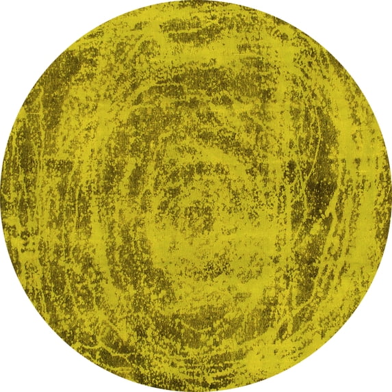 Ahgly Company Machine Washable Indoor Round Abstract Yellow Modern Area Rugs, 3' Round