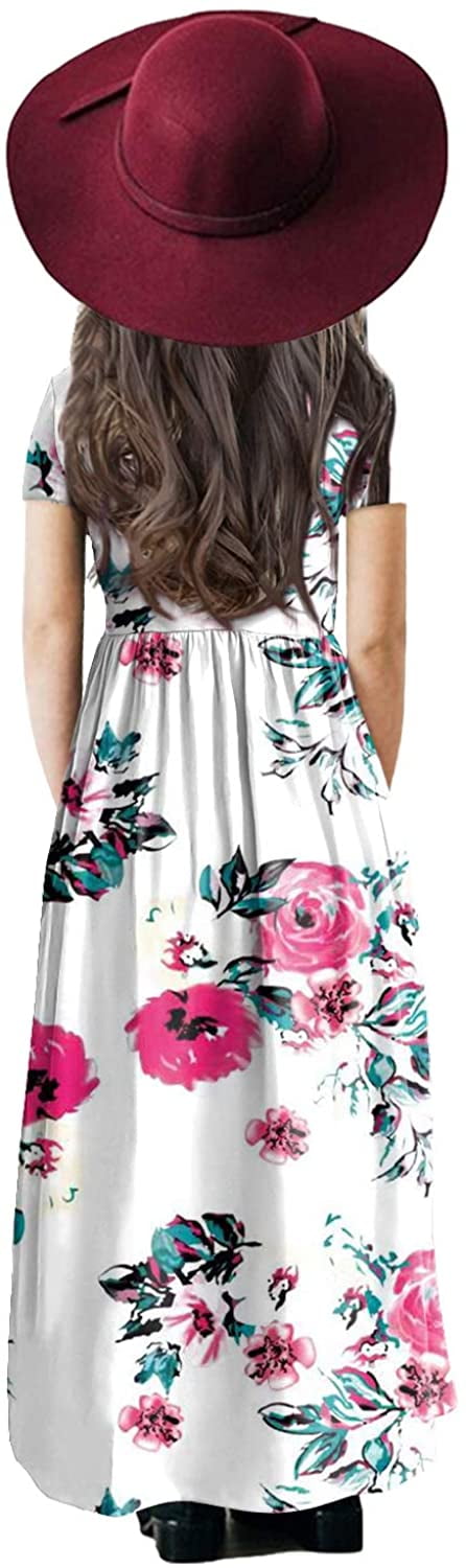 storeofbaby Kids Floral Maxi Dress Casual Summer Short Sleeve Boho Dresses, Sale little girl long sleeve maxi dress Hot Sale