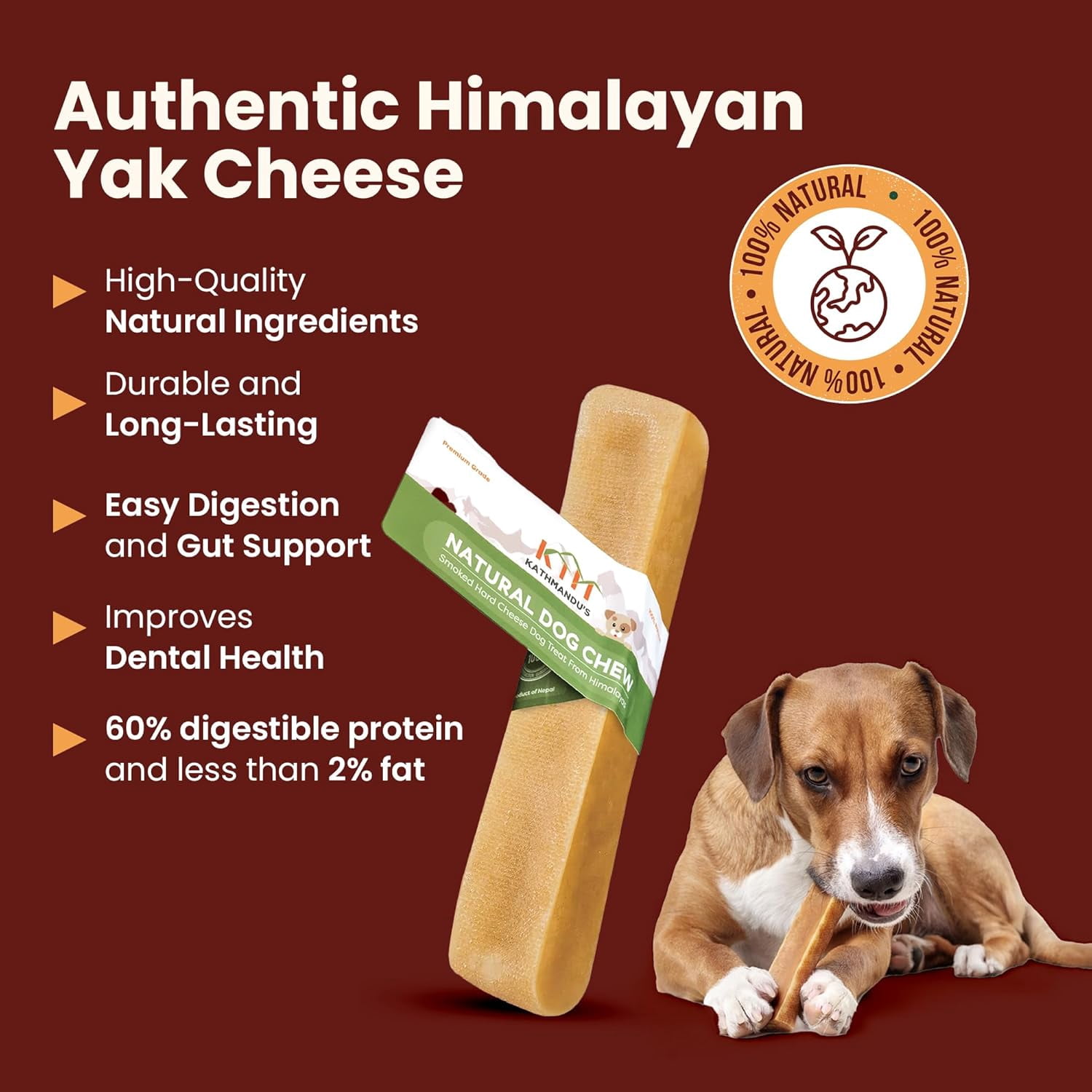 Kathmandus Authentic Himalayan Cheese Natural Dental Chews for Dogs, Small, 10 Chews Packet