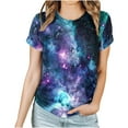 thumbnail image 3 of Penkiiy Galaxy Printed Shirt , Women's Cosmic Star Sky Print Funny Casual Fashion Short Sleeve Tops Blouse S Blue, 3 of 6