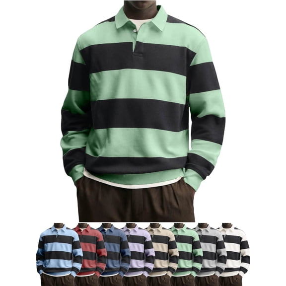 Collared Shirt for Men Long Sleeve Striped Casual Classic Fit Everyday Top