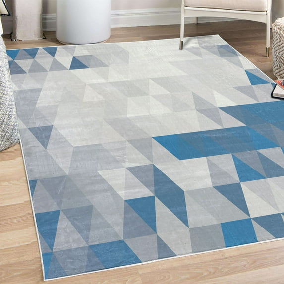 Geometric Decorative Rug, Triangle Mosaic Shapes Patterns with Abstract Digital Pixel Like Effect Print, Quality Carpet for Bedroom Dorm and Living Room, 6 Sizes, Dark Turquoise, by Ambesonne