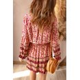 thumbnail image 3 of Women's Pink Split V Neck Boho Floral Dress, 3 of 31
