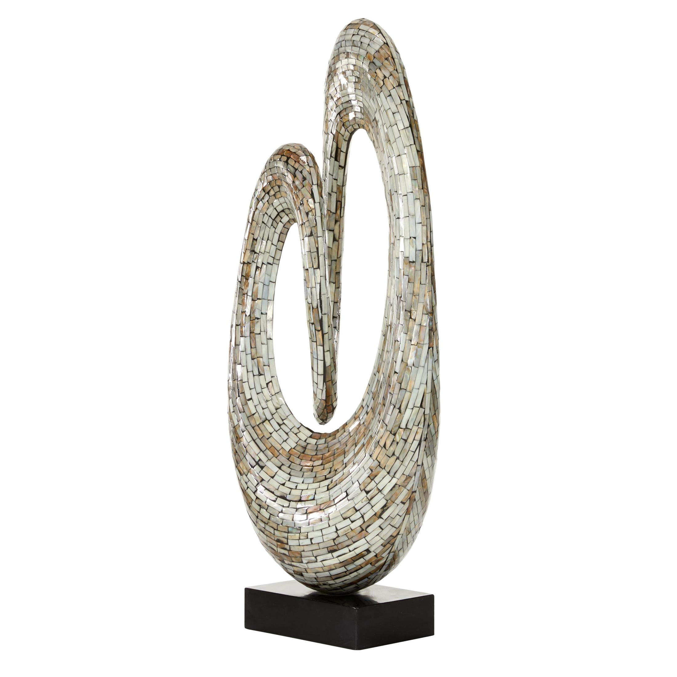 12" x 29" Gray Mother of Pearl Shell Swirl Abstract Sculpture with Black Base, by DecMode