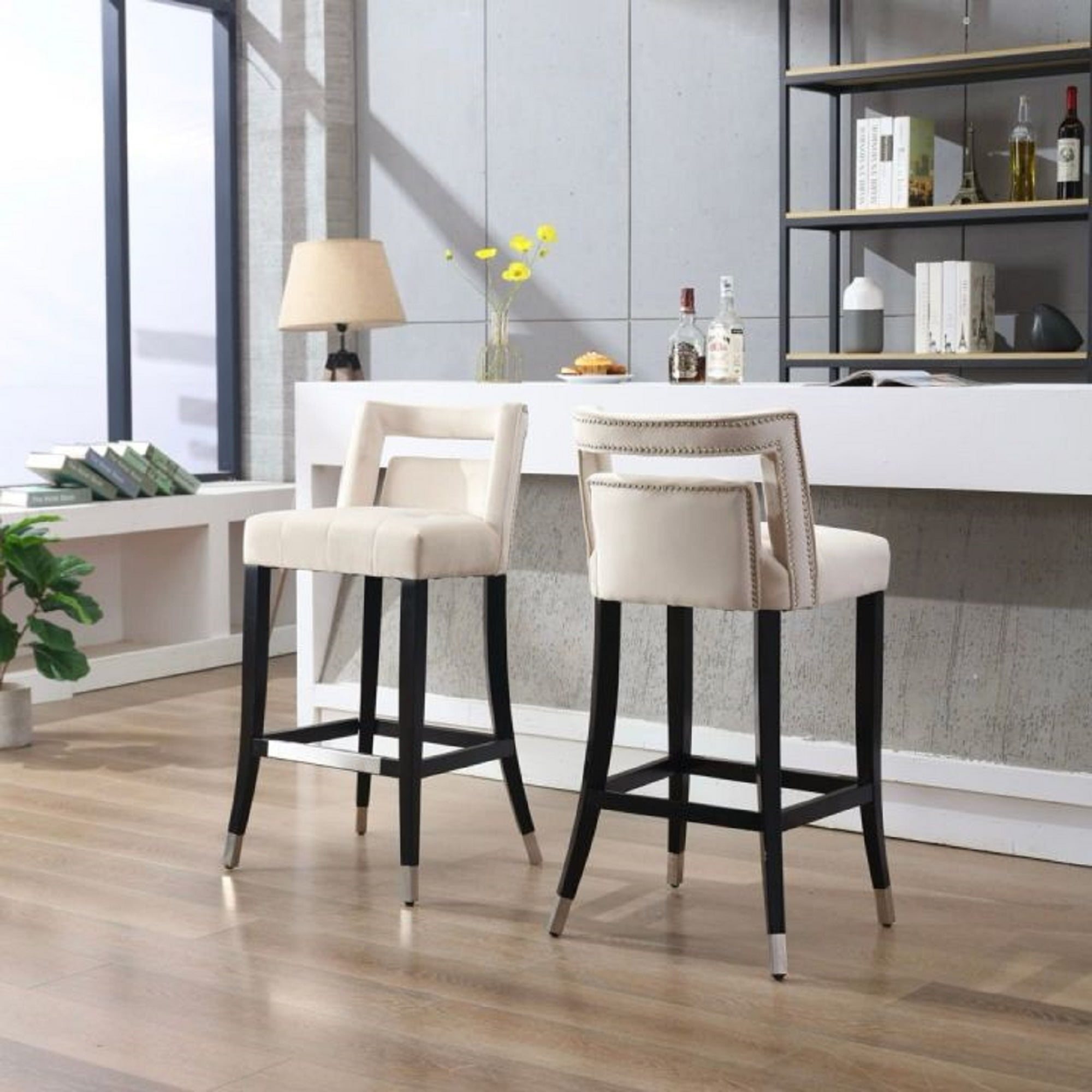 Bar Stools Set of 2, Suede Velvet Counter Height Dining Chair with Back ...