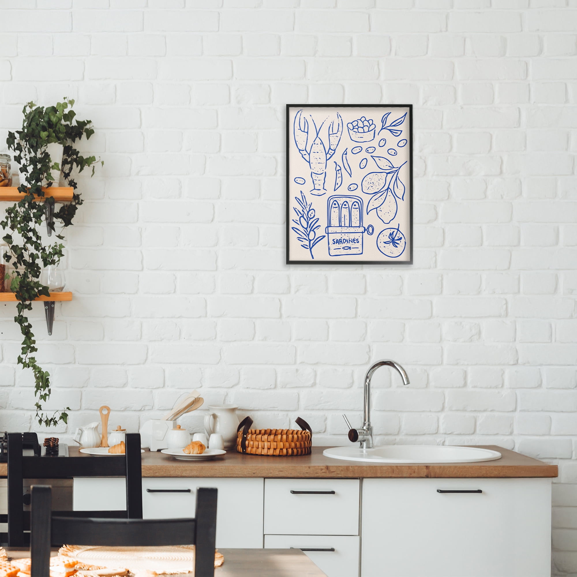 Stupell Industries Seafood & Herbs Simplicity Black Framed Giclee Art, design by Camila Juncos