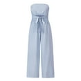 thumbnail image 6 of Aueoeo Jumpsuit for Women, Women's Strapless Tube Top Rompers Casual Off Shoulder Solid Color Belted Wide Leg Jumpsuit with Pockets Straight Pants, 6 of 8