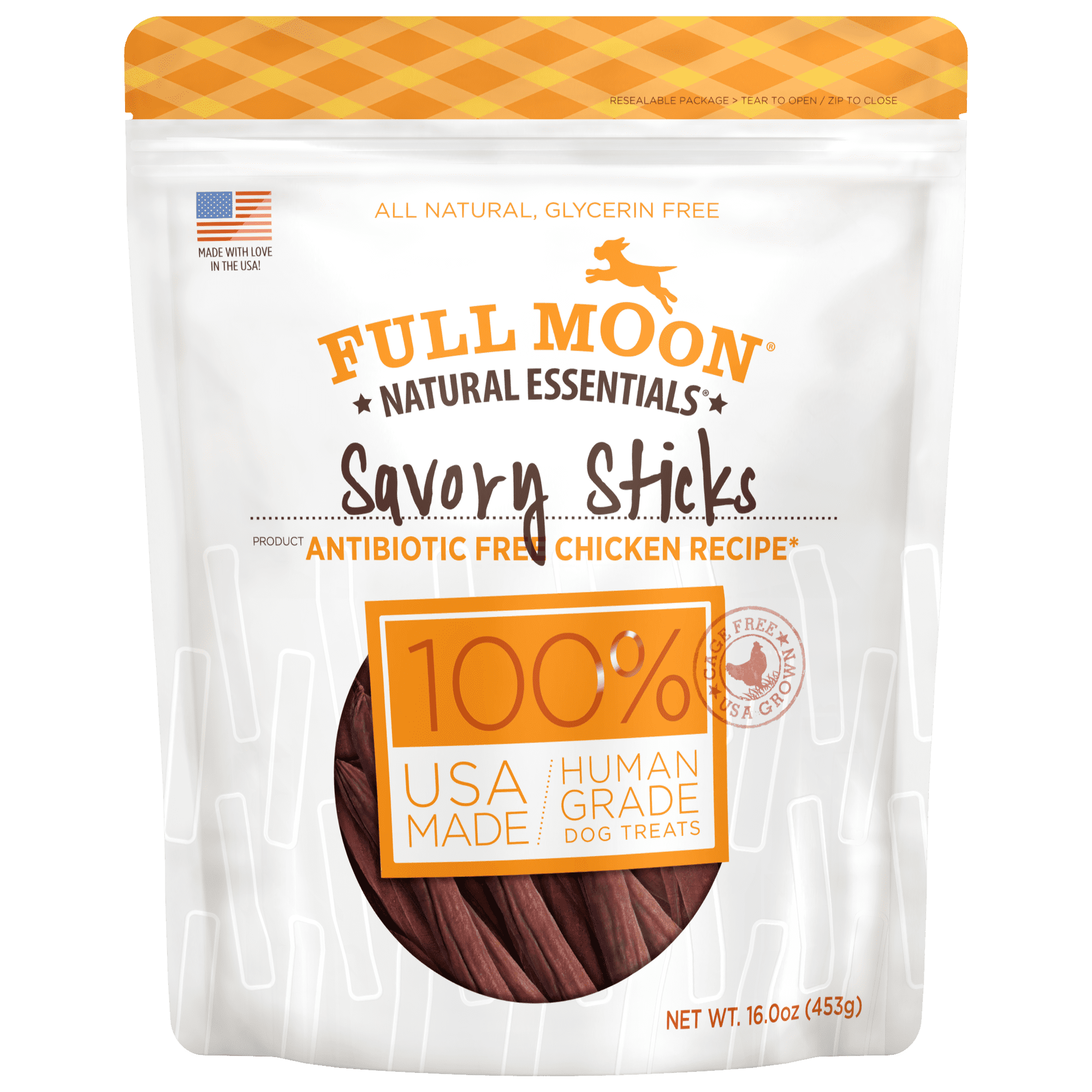 Full Moon All Natural Human Grade Dog Treats, Essential Chicken Savory Sticks, 16 Ounce