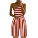 thumbnail image 1 of Gibobby pantalones siameses Verano un hombro mono pantalones cortos para mujer Sexy sin tirantes a rayas sin mangas mono sólido de monos de lunares(Rojo， S), 1 of 4