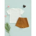 thumbnail image 4 of Franhais 2 Pcs Infant Casual Outfits, Girls Letter Print Short Sleeve Round Neck T-shirt + Ribbed Solid Color Shorts, 4 of 9