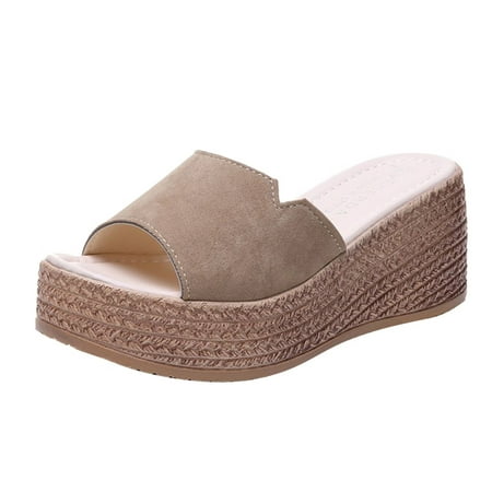 

sandals for Women Fashion Summer Women Sandals Thick Heel Low Heel Fish Mouth Leather Texture Casual Style PU Dress Sandals for Women Khaki