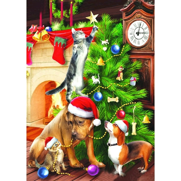 Pintura de diamante (DE4932) 5D DIY perro de Navidad bordado redondo completo decoración del hogar arte 20X30cm Hugtrwg Para estrenar