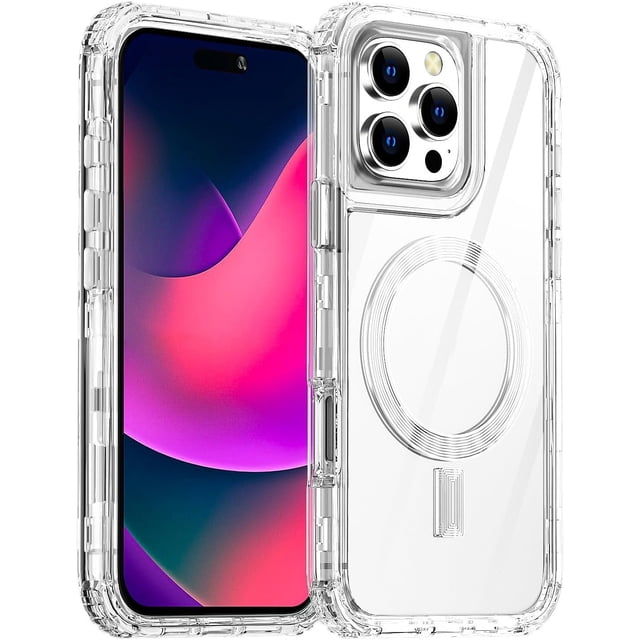 KOMI Compatible with Phone 16 Pro Max Case,Clear Built for MagSafe,3 in 1 Heavy Duty Drop Protection Rugged Shockproof/Drop/Dust Proof 3-Layer Protective Magnetic Cover for 16 Pro Max 6.9"