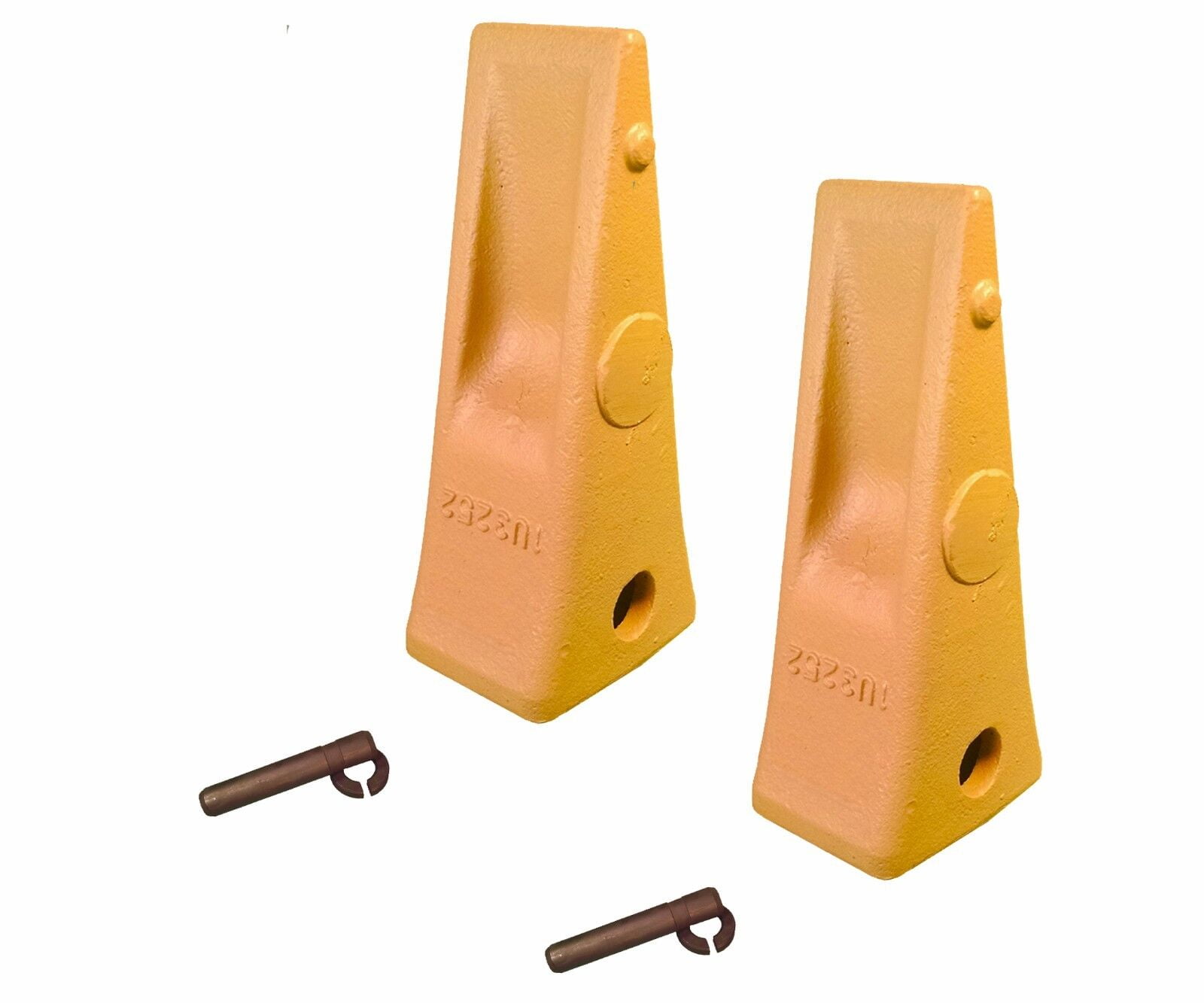 2 CAT Style Backhoe / Loader Bucket Dirt Teeth w pins & retainers