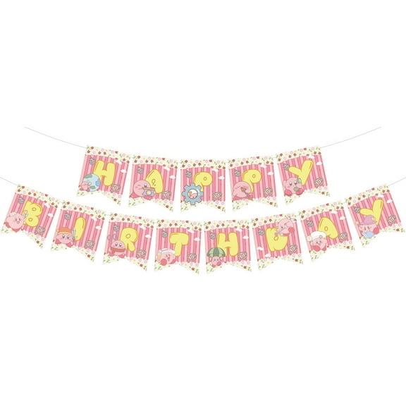 Kirby Happy Birthday Banner Birthday Party Supplies Decorations Anime Themed Birthday Party Backdrop