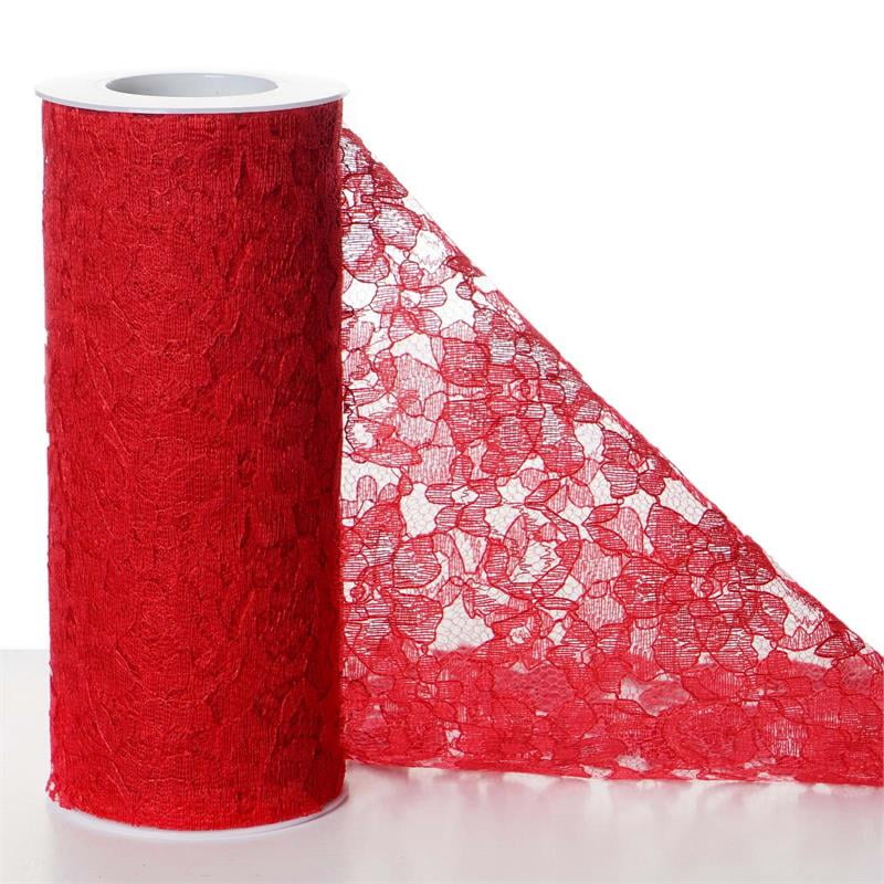 6 inches x 10 yards Lace Ribbon Roll Red