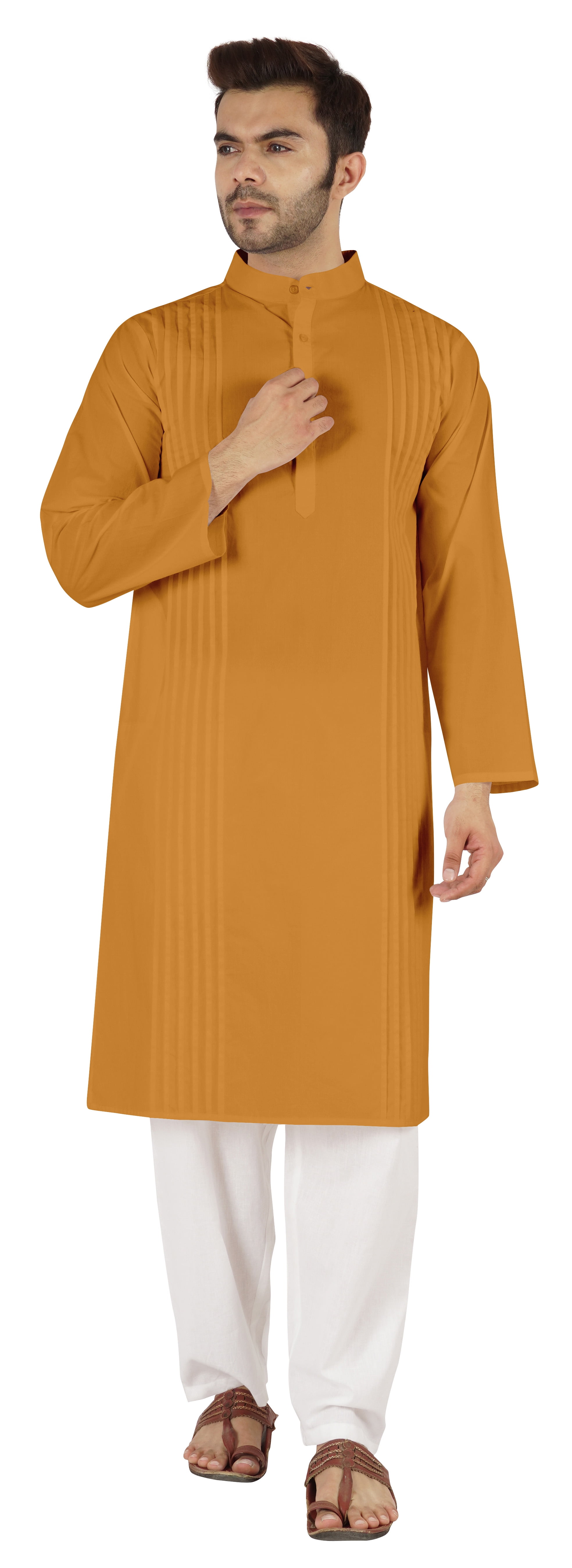 Atasi Cotton Kurta Solid Ethnic- Festive Long Shirt W/ Pintuck Traditional  Indian Wear For Men's