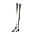 thumbnail image 2 of PiGOGI Women's Over the Knee Boots Thick Heel Fashion Winter Fall Boots for Women Trendy Comfortable Thick Sole Stylish Long Boots Silver 36, 2 of 5