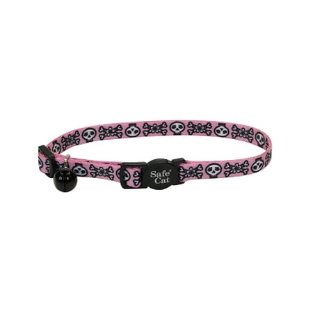 Coastal Pet Products Safe Cat 06701 SKP12 3/8 Inch Nylon Fashion Adjustable Breakaway Cat Collar, 12 Inch, Skulls Pink
