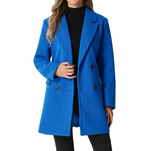 Abrigo de trench de longitud media con cinturón y doble botonadura para mujer Inspire Chic, color azul